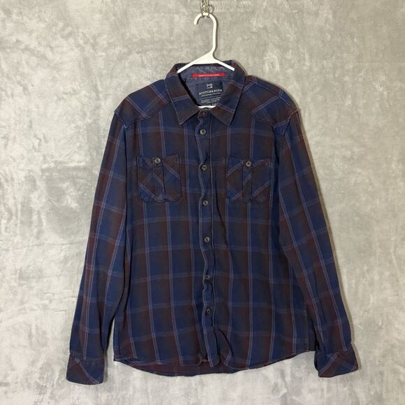 Scotch Soda Shirt Large 2XL Navy Blue Button Up Long Sleeve Zip & Button Flannel - Picture 1 of 11